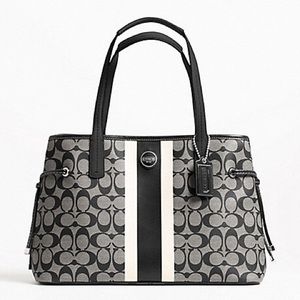 Coach SIGNATURE STRIPE CARRYALL Bag (COACH F22908)